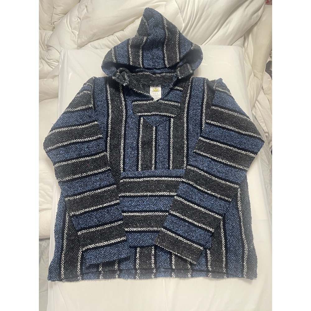 Sunspecs Baja Hoodie Size L Blue Grey White 100% Acrylic